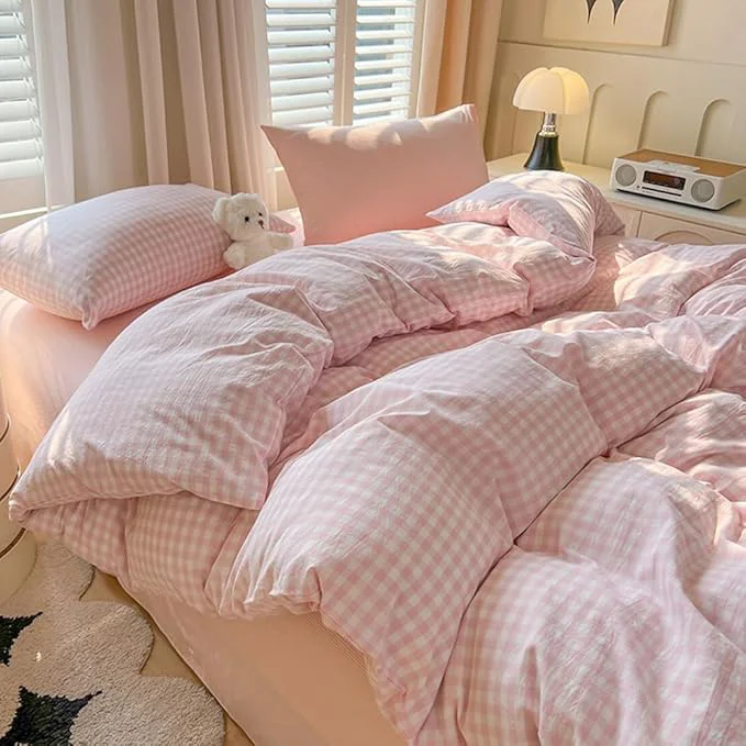 Outstanding Nayoroom Gingham Duvet Cover Queen Size Pink White Plaid Checkered Comforter Cover Grid Farmhouse Bedding Set 3 Pcs Soft Breathable Washed Microfiber Gifts for Women Men Smooth