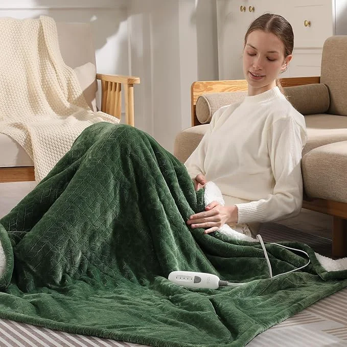 Authentic Twin Electric Blanket 62 quot x84 quot Heating Blanket Twin Wheat Pattern Ultra-Soft Flannel amp Thick Sherpa with 5 Heat Settings amp 10 Hour Auto Shut-Off ETL amp FCC Machine Washable Home Use Green Exceptional