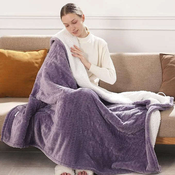 Practical Twin Electric Blanket 62 quot x84 quot Heating Blanket Twin Wheat Pattern Ultra-Soft Flannel amp Thick Sherpa with 5 Heat Settings amp 10 Hour Auto Shut-Off ETL amp FCC Machine Washable Lavender Modern
