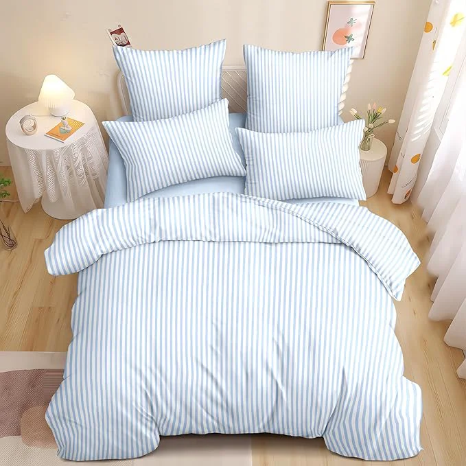 Pure Nayoroom Blue Striped Duvet Cover Queen Size White Stripe Duvet Cover Dorm Bedding Set 3 Pieces Soft Lightweight Washed Microfiber Farmhouse Bedding Set Gifts for Women Men Smart
