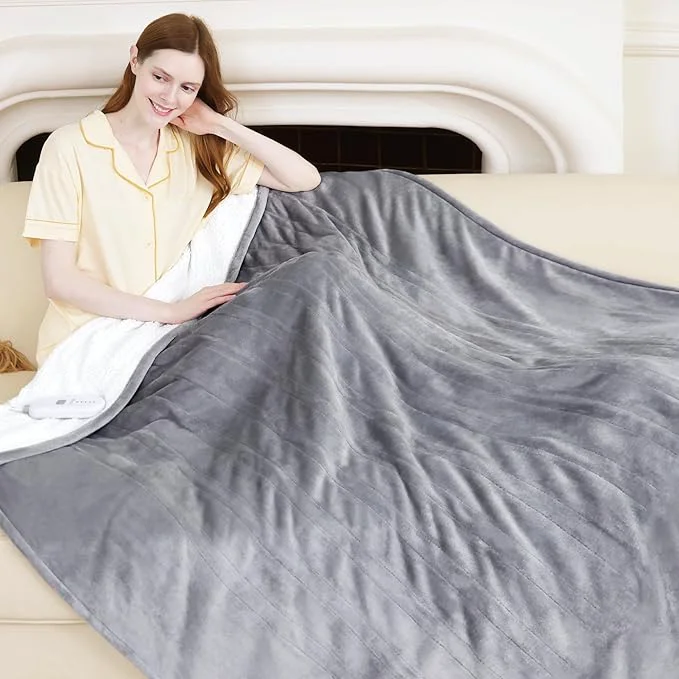 High-Grade Electric Blanket Throw 50 quot x 60 quot - Soft Flannel Sherpa Heated Blanket Throw with 5 Heating Levels amp 4 Hours Auto Off Electric Lap Blanket as a Gift for Grandma Machine Washable Grey Verified