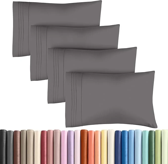 Certified King Pillow Cases Set of 4 - Ultra Soft Hotel Quality Pillowcase Covers - Comfy Cozy amp Wrinkle - Shrinkage Stain amp Fade Resistant - Machine Washable Pillow Protectors - 4 Piece Set - Dark Grey Practical