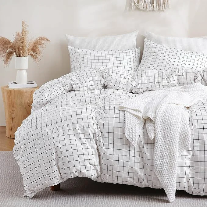 Exceptional TOCOMOA Checkered Duvet Cover Set Natural Cotton Soft Comfy Breathable 3 Piece White and Black Gingham Pattern Printed Comforter Cover Bedding Set Queen 90 quot x90 quot Comforter Not Included Classic