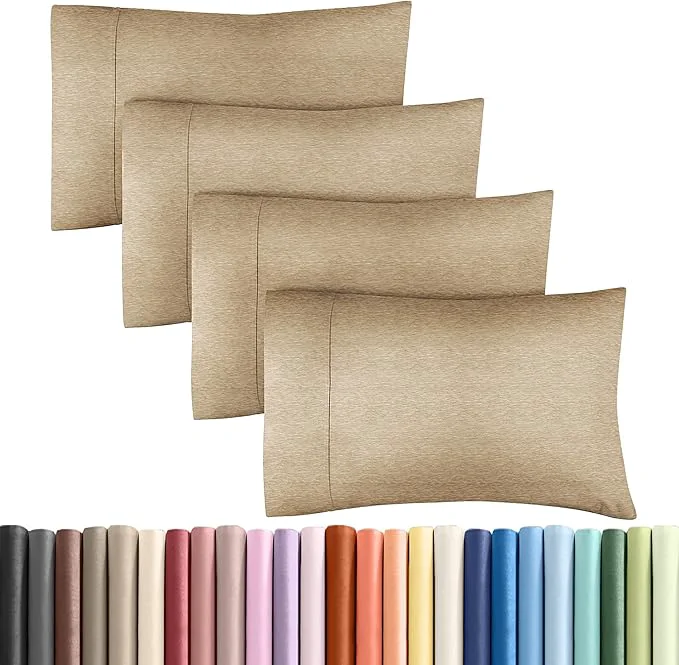 Selected King Pillow Cases Set of 4 - Ultra Soft Hotel Quality Pillowcase Covers - Comfy Cozy amp Wrinkle - Shrinkage and Fade Resistant - Machine Washable Pillow Protectors - 4 Piece Set - Heathered Tan High-End