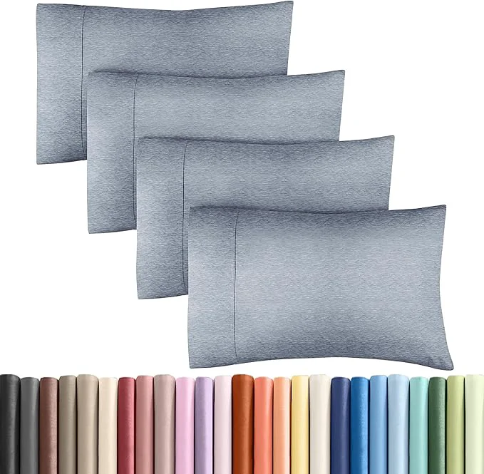 Versatile Queen Pillow Cases Set of 4 - Ultra Soft Hotel Quality Pillowcase Covers - Comfy Cozy amp Wrinkle - Shrinkage and Fade Resistant - Machine Washable Pillow Protectors - 4 Piece Set - Heathered Blue Smooth