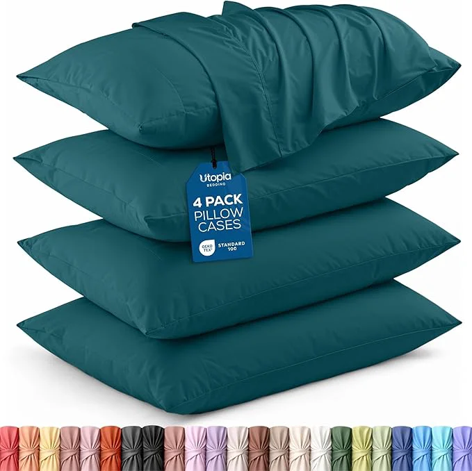 Refined Utopia Bedding King Pillow Cases - 4 Pack - Envelope Closure - Soft Brushed Microfiber Fabric - Shrinkage and Fade Resistant Pillow Covers King Size 20 X 40 Inches King Teal High-Grade