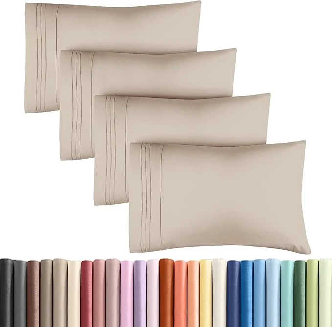 Original King Pillow Cases Set of 4 - Ultra Soft Hotel Quality Pillowcase Covers - Comfy Cozy amp Wrinkle - Shrinkage Stain and Fade Resistant - Machine Washable Pillow Protectors - 4 Piece Set - Wheat Proven