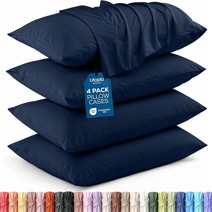 Original Utopia Bedding Standard Pillow Cases - 4 Pack - Envelope Closure - Soft Brushed Microfiber Fabric - Shrinkage and Fade Resistant Pillow Covers Standard Size 20 X 26 Inches Standard Navy High-End