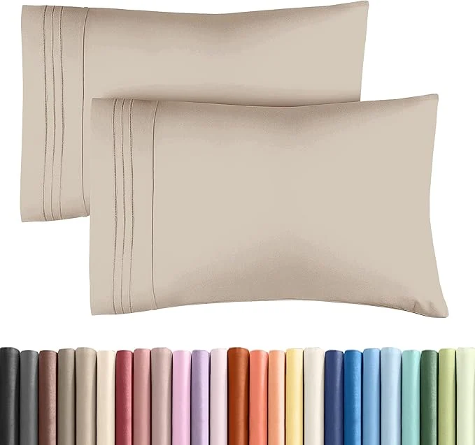 Traditional Queen Pillow Cases Set of 2 - Ultra Soft Hotel Quality Pillowcase Covers - Comfy Cozy amp Wrinkle - Shrinkage Stain and Fade Resistant - Machine Washable Pillow Protectors - 2 Piece Set - Wheat Consistent