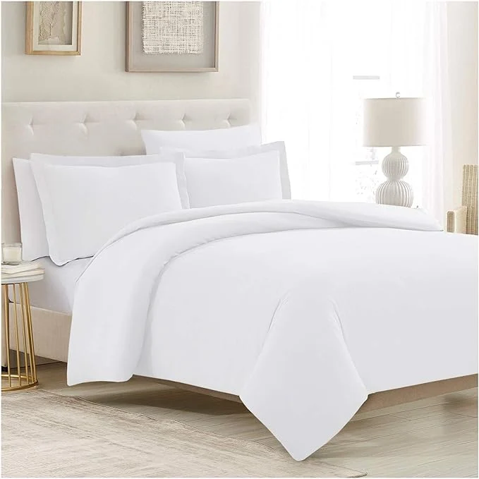 Verified Mellanni Duvet Cover Set - 5 PC Iconic Collection Bedding Set - Hotel Luxury Extra Soft amp Cooling - Microfiber - Button Closure and Corner Ties Queen White User-Friendly