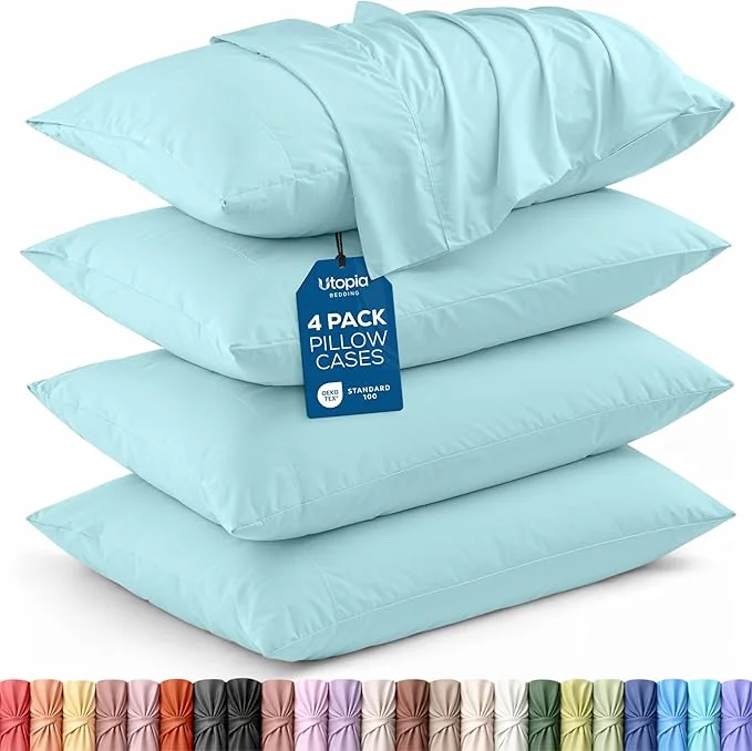 Reusable Utopia Bedding King Pillow Cases - 4 Pack - Envelope Closure - Soft Brushed Microfiber Fabric - Shrinkage and Fade Resistant Pillow Covers King Size 20 X 40 Inches King Spa Blue High-Quality