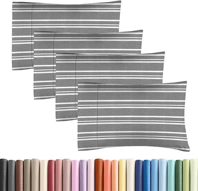 Contemporary King Standard Pillow Cases Set of 4 - Soft Hotel Quality Pillowcase Covers - Comfy Bedding for Women Men Kids amp Teens - Machine Washable Pillow Protectors - 4 Piece Set - King Standard Grey Stripes Environmentally Friendly