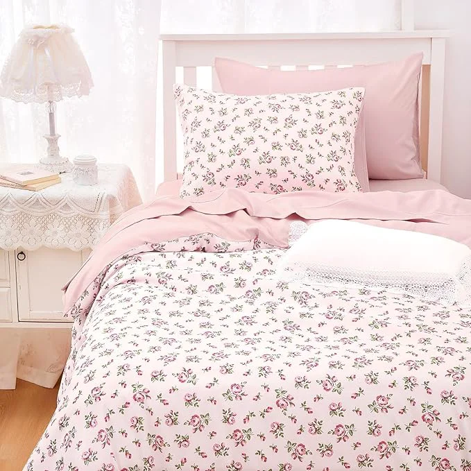 Responsible Wake In Cloud - Coquette Duvet Cover Set Floral Cottagecore Flower Shabby Chic Cute Aesthetic Soft Lightweight Bedding for Women Teen Girls 3-Piece Pink Twin Twin XL Size Functional