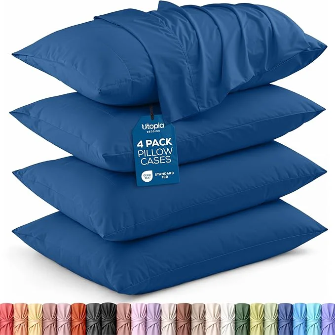 Sophisticated Utopia Bedding Queen Pillow Cases - 4 Pack - Envelope Closure - Soft Brushed Microfiber Fabric - Shrinkage and Fade Resistant Pillow Covers Queen Size 20 X 30 Inches Queen Dusk Blue Trendy