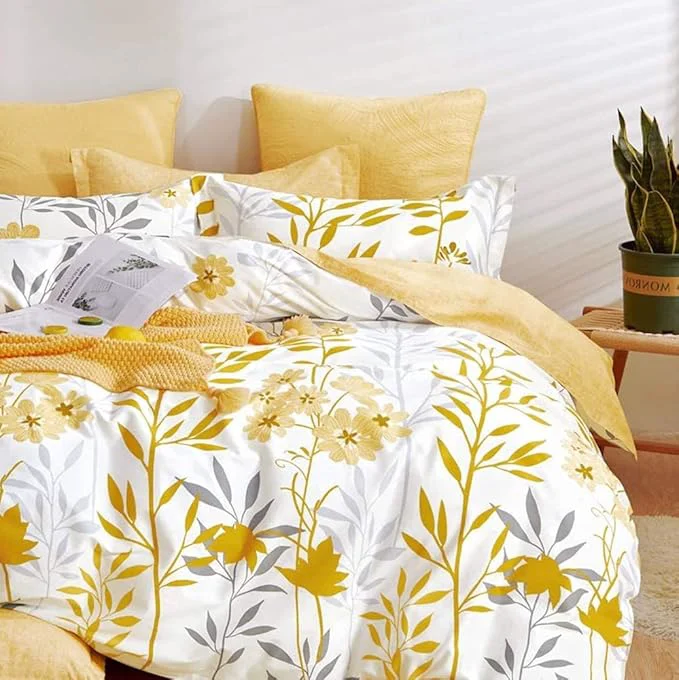 Functional SLEEPBELLA Duvet Cover Set 600 Thread Count White Floral Cotton Bedding Set Full Yellow amp White Botanical Safe