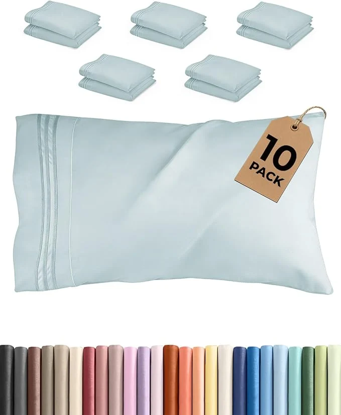 Effective Queen Pillow Cases Set of 10 - Ultra Soft Hotel Quality Pillowcase Covers - Comfy Cozy amp Wrinkle - Shrink Stain and Fade Resistant - Machine Washable Pillow Protectors - 10 Piece Set - Ice Blue Versatile