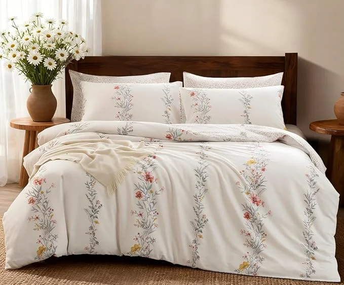 Eco-Friendly SLEEPBELLA Duvet Cover Queen 600 Thread Count Cotton Red amp Yellow Floral Pattern Flower Reversible Comforter Cover Queen White Floral Efficient