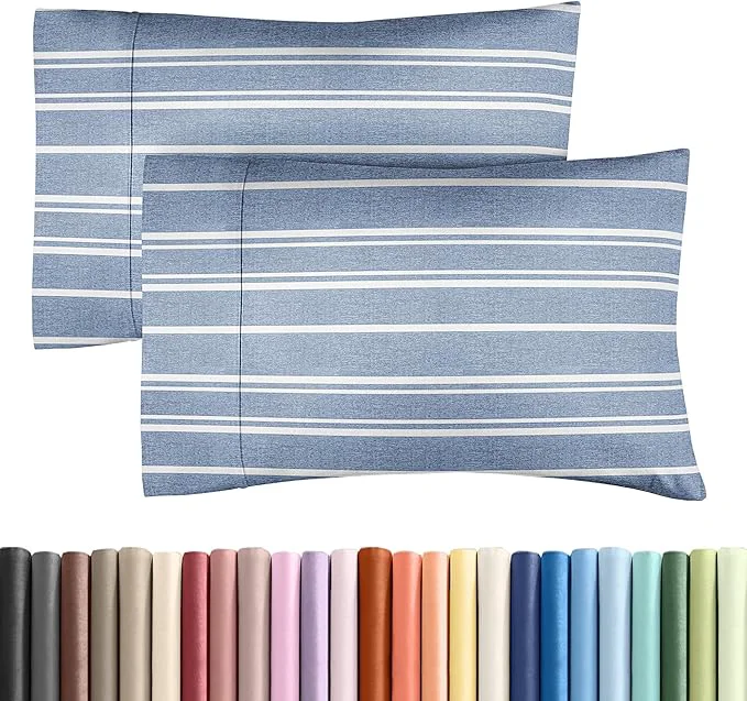 Flexible King Pillow Cases Set of 2 - Ultra Soft Hotel Quality Pillowcase Covers - Comfy Cozy amp Wrinkle - Shrinkage and Fade Resistant - Machine Washable Pillow Protectors - 2 Piece Set - Blue Stripes 3 Easy-to-Use