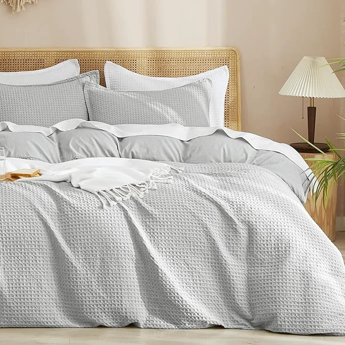 Quality PHF Waffle Weave Duvet Cover Set King Size No Snagging Ultra Soft Luxury Textured Breathable Comforter Cover for All Season 3pcs Durable Bedding Duvet Set with 2 Pillow Shams 104 quot x90 quot Light Grey First-Class