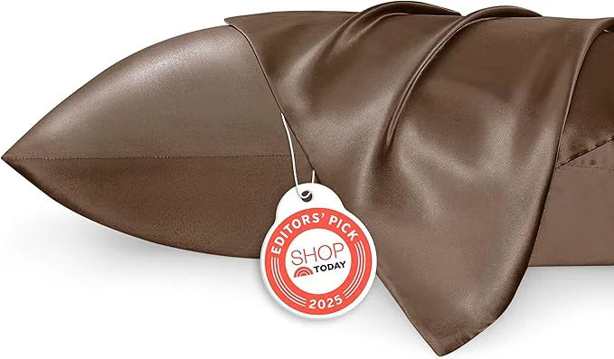 Solid Bedsure Satin Pillowcase 2 Pack Similar to Silk Pillow Cases Standard Size Pillow Case for Sleeping Women with Envelope Closure Gifts for Women Men Brown 20x26 Inches 2pcs Classic