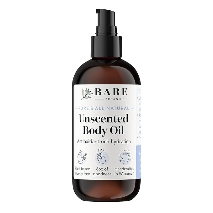 Versatile BARE BOTANICS 8 oz Moisturizing Unscented Body Oil Long-Lasting