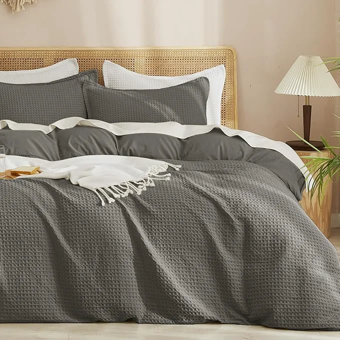 Elite PHF Waffle Weave Duvet Cover Set King Size No Snagging Ultra Soft Luxury Textured Breathable Comforter Cover for All Season 3pcs Durable Bedding Duvet Set with 2 Pillow Shams 104 quot x90 quot Grey High-Grade