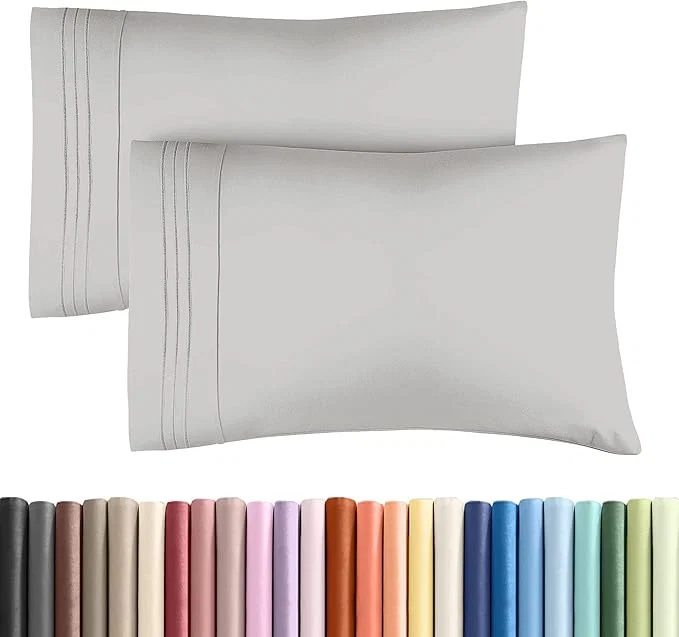 Official Standard Pillow Cases Set of 2 - Soft Hotel Quality Pillowcase Covers - Comfy amp Wrinkle - Stain and Fade Resistant - Machine Washable Pillow Protectors - 2 Piece Set - Standard Size French Grey Sustainable