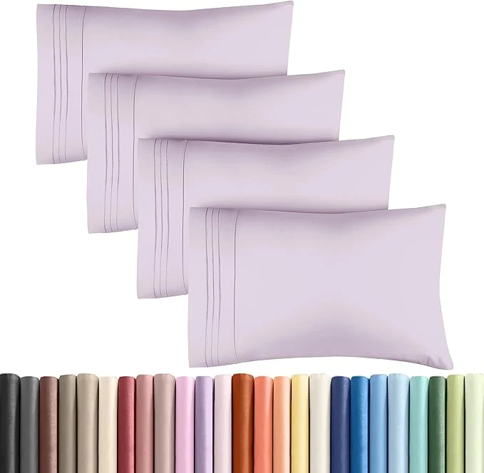 Consistent Queen Pillow Cases Set of 4 - Ultra Soft Hotel Quality Pillowcase Covers - Comfy Cozy amp Wrinkle - Shrinkage and Fade Resistant - Machine Washable Pillow Protectors - 4 Piece Set - Light Lavender Contemporary
