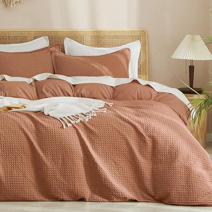 Comfortable PHF Waffle Duvet Cover Set Twin Twin XL Size No Snagging Ultra Soft Luxury Textured Breathable Comforter Cover for All Season 2pcs Durable Bedding Duvet Set with 1 Pillow Sham 68 quot x90 quot Terra Cotta Fine Crafted
