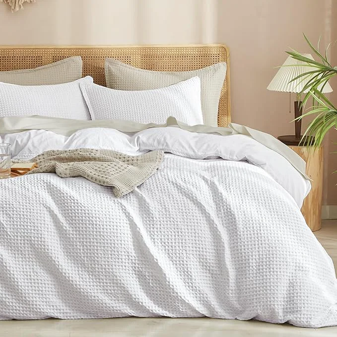 Versatile PHF Waffle Weave Duvet Cover Set Queen Size No Snagging Ultra Soft Luxury Textured Breathable Comforter Cover for All Season 3pcs Durable Bedding Duvet Set with 2 Pillow Shams 90 quot x90 quot White Refined