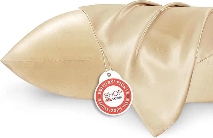 Stylish Bedsure King Size Satin Pillowcase Set of 2 - Champagne Gold Silky Pillow Cases for Hair and Skin with Envelope Closure Similar to Silk Pillow Cases Gifts for Women Men 20x36 Inches 2pcs Modern