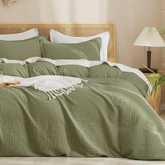 World-Class PHF Waffle Duvet Cover Set Twin Twin XL Size No Snagging Ultra Soft Luxury Textured Breathable Comforter Cover for All Season 2pcs Durable Bedding Duvet Set with 1 Pillow Sham 68 quot x90 quot Olive Green Secure