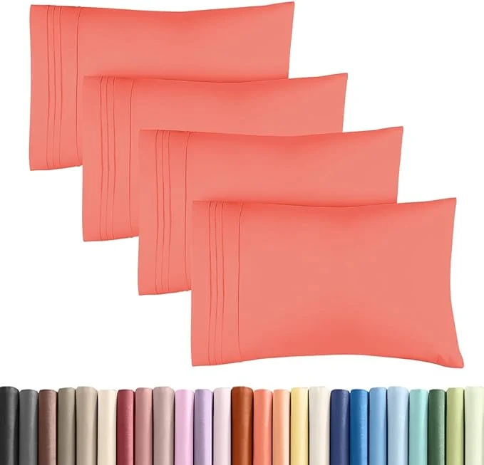 Selected Standard Pillow Cases Set of 4 - Ultra Soft Hotel Quality Pillowcase Covers - Comfy Cozy Bedding for Women Men Kids amp Teens - Machine Washable Pillow Protectors - 4 Piece Set - Standard Size Coral Fine Crafted