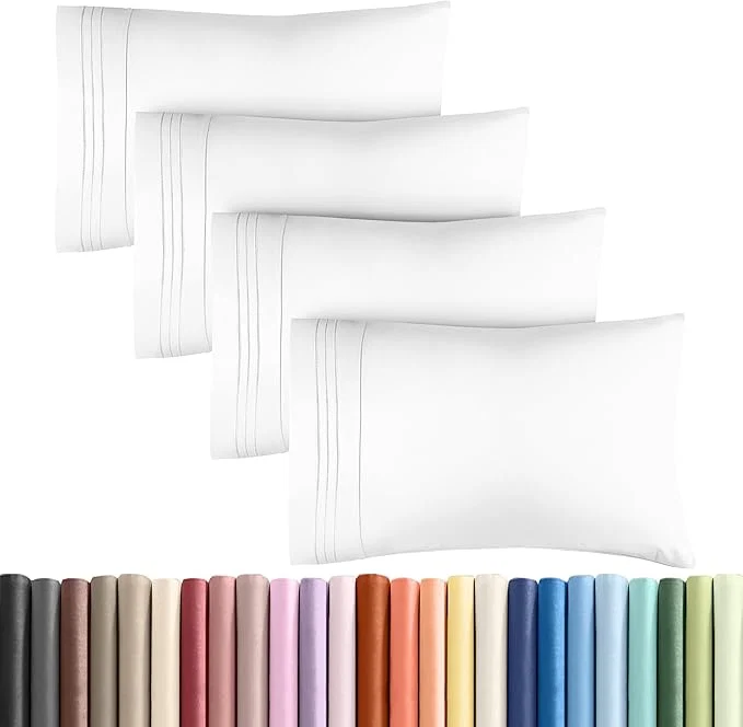 Verified King Pillow Cases Set of 4 - Ultra Soft Hotel Quality Pillowcase Covers - Comfy Cozy amp Wrinkle - Shrinkage Stain and Fade Resistant - Machine Washable Pillow Protectors - 4 Piece Set - White Flexible