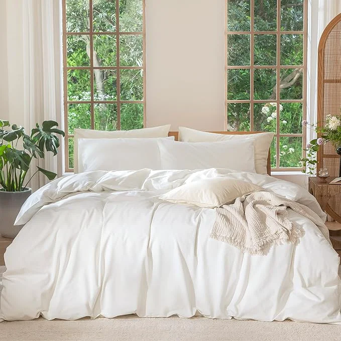 High-Performance MooMee Bedding Duvet Cover Set Washed Cotton Linen Like Textured Breathable Durable Soft Comfy Solid Off White Palatial King Oversized King 120 quot x98 quot Fast
