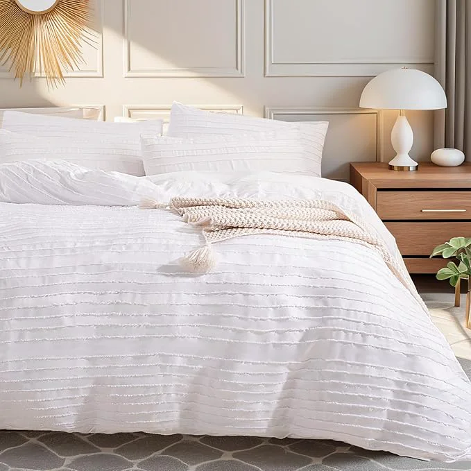 Certified NEXHOME PRO Duvet Cover Full White 3 Pieces Boho Tufted Duvet Cover Set Soft and Lightweight Washed Microfiber Comforter Cover Set for All Season White Full 80 x 90 -No Comforter Classic