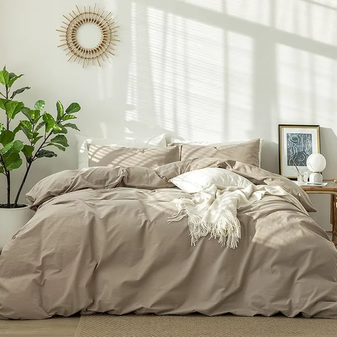 Relaxed MooMee Bedding Duvet Cover Set Washed Cotton Linen Like Textured Breathable Durable Soft Comfy Solid Light Camel Palatial King Oversized King 120 quot x98 quot Premium