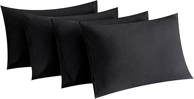 Advanced MINIPANDA Black Pillow Cases Standard Size Set of 4 - Super Soft Smooth and Breathable Standard Pillow Cases- Envelope Design - Machine Washable Lightweight 20X26 Inches 4 Piece High-End