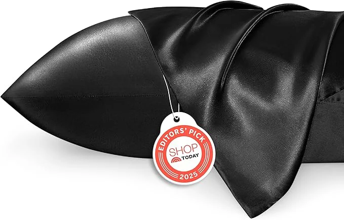 Safe Bedsure Satin Pillowcase for Hair and Skin Queen - Black Silky Pillowcase 2 Pack with Envelope Closure Similar to Silk Pillow Cases Gifts for Women Men 20x30 Inches 2pcs Flexible