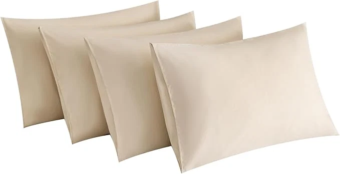 Classic MINIPANDA Beige King Size Pillow Cases Set of 4 - Super Soft Smooth and Breathable Pillow Cases King - Envelope Design - Machine Washable Lightweight 20X40 Inches 4 Piece Natural