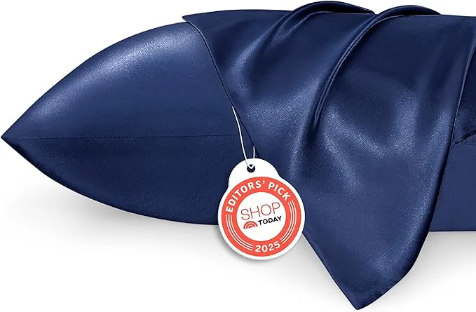 Fashionable Bedsure King Size Satin Pillowcase Set of 2 - Navy Silky Pillow Cases for Hair and Skin with Envelope Closure Similar to Silk Pillow Cases Gifts for Women Men 20x36 Inches 2pcs Effective