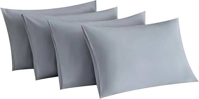Specialty MINIPANDA Light Grey Pillowcases Set of 4 Standard Size- Gray Pillow Cases Super Soft Smooth and Breathable - Envelope Design - Machine Washable Lightweight 20X26 Inches 4 Piece Solid