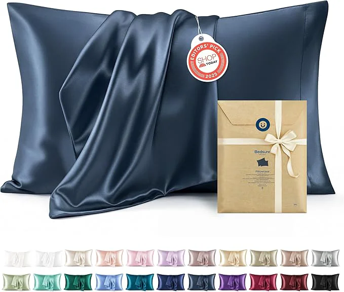 Clean Bedsure Satin Pillowcases Similar to Silk Pillow Cases Queen Size Set of 2 Pillow Case for Sleeping Women with Envelope Closure Gifts for Women Men Blue 20x30 Inches 2pcs Unique