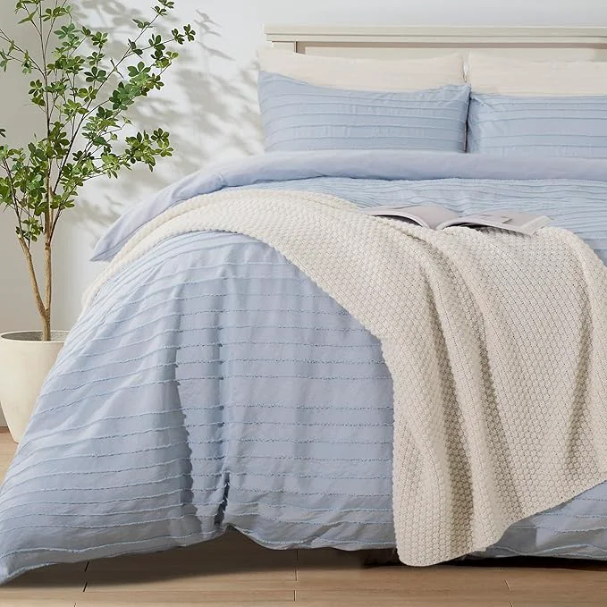 Premium NEXHOME PRO Duvet Cover Full Blue 3 Pieces Boho Tufted Duvet Cover Set Soft and Lightweight Washed Microfiber Comforter Cover Set for All Season Blue Full 80 x 90 -No Comforter Trendy