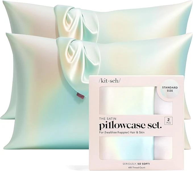 Fast Kitsch Satin Pillowcase with Zipper for Hair amp Skin - Softer Than Silk Pillow Cases Smooth Cooling Satin Pillow Case Wrinkle- Machine Washable - Pillow Cases Standard Size 19x26 - Aura 2pcs World-Class