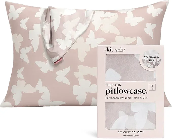 Easy-to-Use Kitsch Satin Pillowcase with Zipper for Hair amp Skin - Softer Than Silk Pillow Cases Cooling Satin Pillow Case Wrinkle- Machine Washable Pillow Cases Standard Size 19x26 - Champagne Butterfly Prestigious