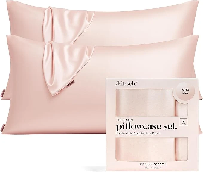Carefully Designed Kitsch Satin Pillowcase with Zipper for Hair amp Skin - Softer Than Silk Pillow Cases Smooth Cooling Satin Pillow Case Wrinkle- Machine Washable King Size Satin Pillow Case 19x36 - Blush 2pcs Sophisticated
