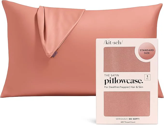 Easy-to-Use Kitsch Satin Pillowcase with Zipper for Hair amp Skin - Softer Than Silk Pillow Cases Smooth Cooling Satin Pillow Case Wrinkle- Machine Washable Pillow Cases Standard Size 19x26 - Terracotta Certified