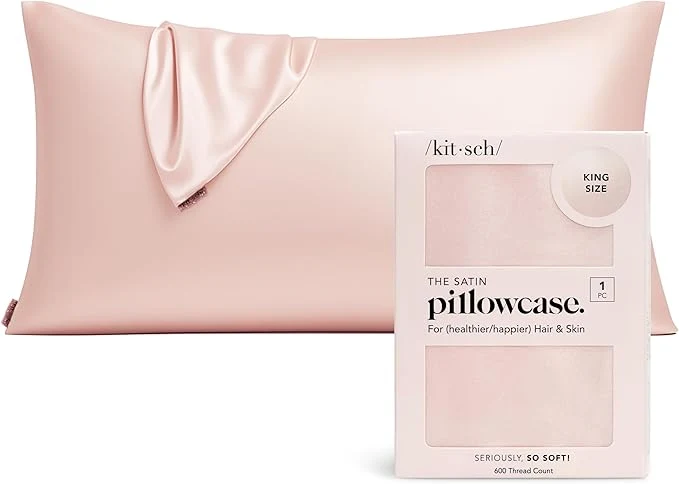 Healthy Kitsch Satin Pillowcase with Zipper for Hair amp Skin - Softer Than Silk Pillow Cases Smooth Cooling Satin Pillow Case Wrinkle- Machine Washable - King Size Satin Pillow Case 19x36 - Blush