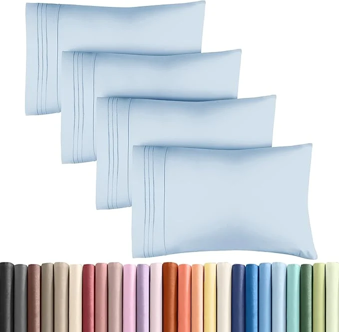 Detailed King Pillow Cases Set of 4 - Ultra Soft Hotel Quality Pillowcase Covers - Comfy Cozy amp Wrinkle - Shrinkage Stain and Fade Resistant - Machine Washable Pillow Protectors - 4 Piece Set - Sky Blue Luxury